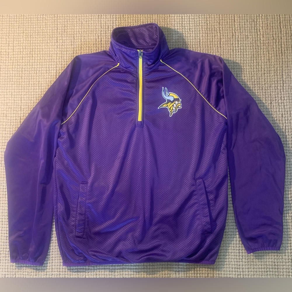 NFL Men’s Large Minnesota Vikings Embroidered Pullover Jacket 1/4 Zip Sweatshirt
